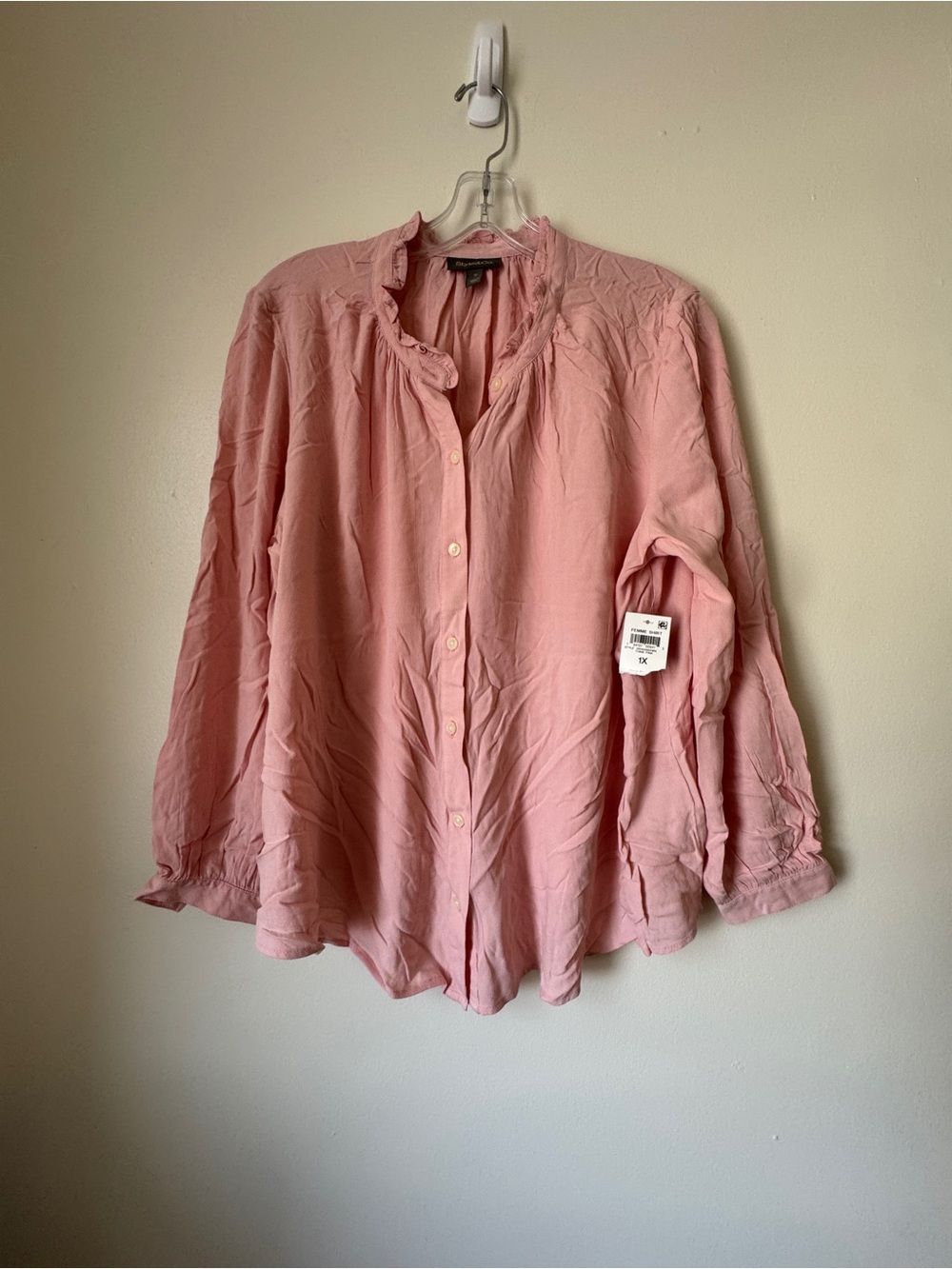Style & Co. Dusty Rose Ruffle Button Front Blouse 1X NWT